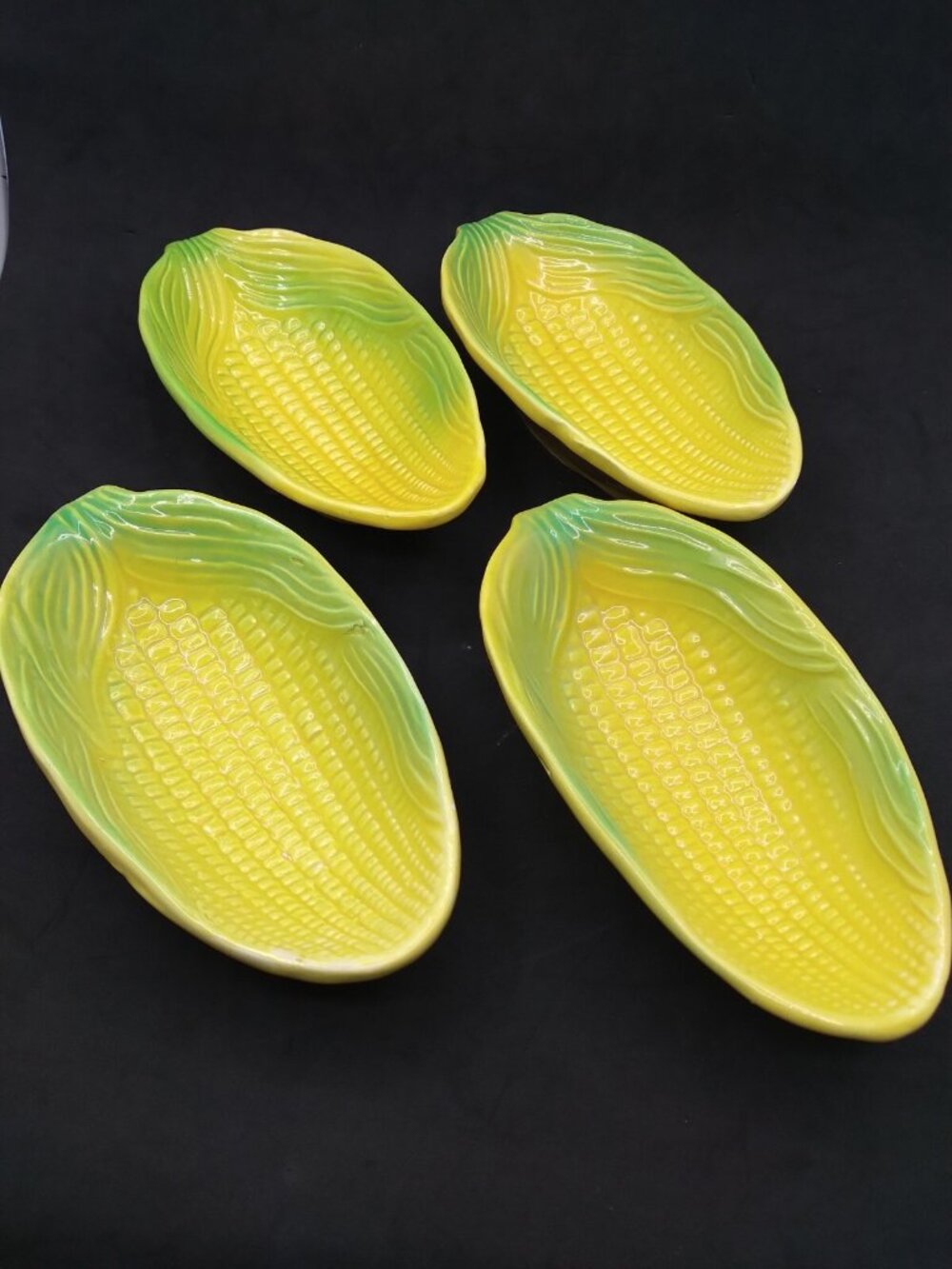 Vintage set 4 Artbel Brazil mid century Majolica style Corn Cob trays